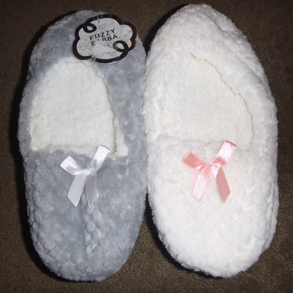 Womens 2 Pairs of Fuzzy Babba Loafer Slippers Size S/M  5 6 7  Gray Cream NWT